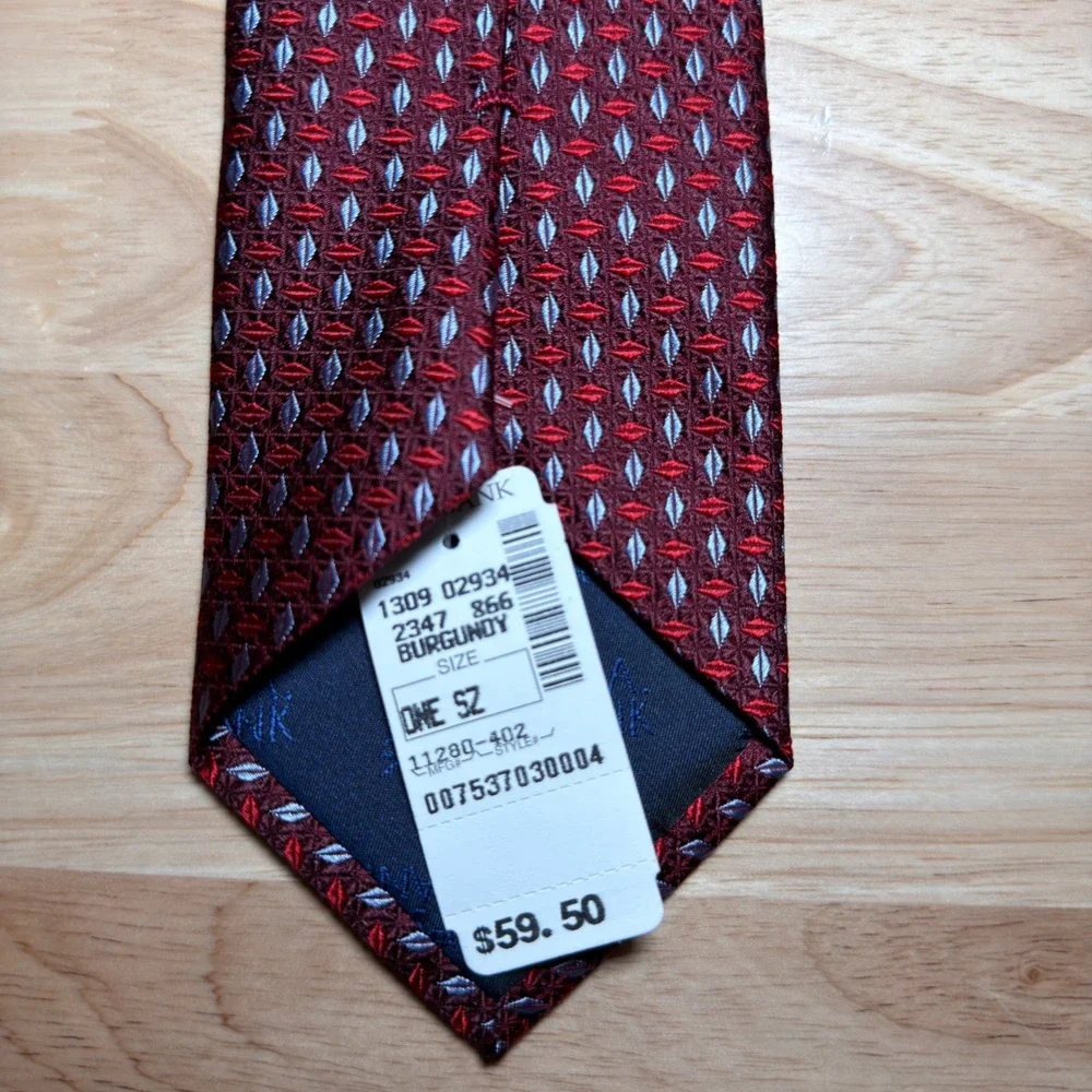 Jos. A. Bank Necktie Mens One Size Burgundy Geometric Silk Executive Collection